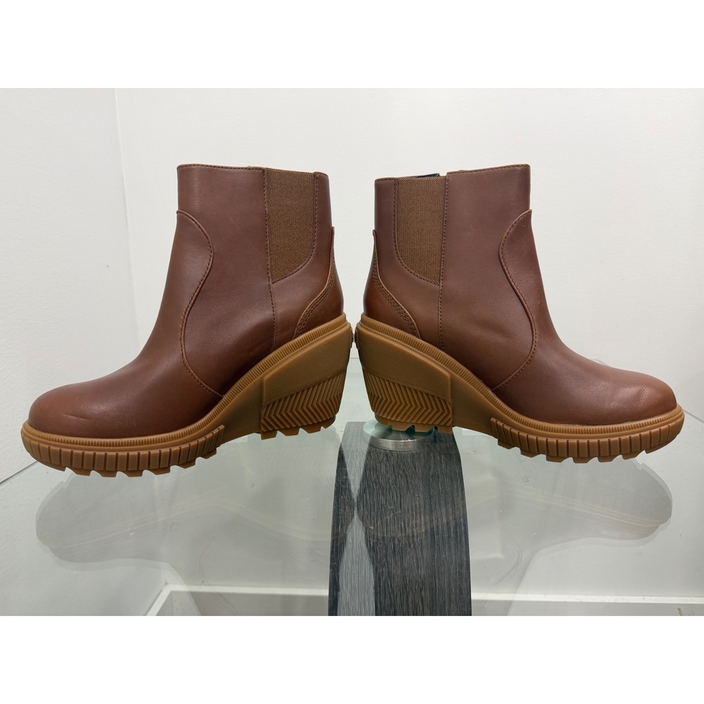 Sorel Brex Boot Chelsea Zip Brown Leather Wedge Ankle Boots NL5148-242 7.5